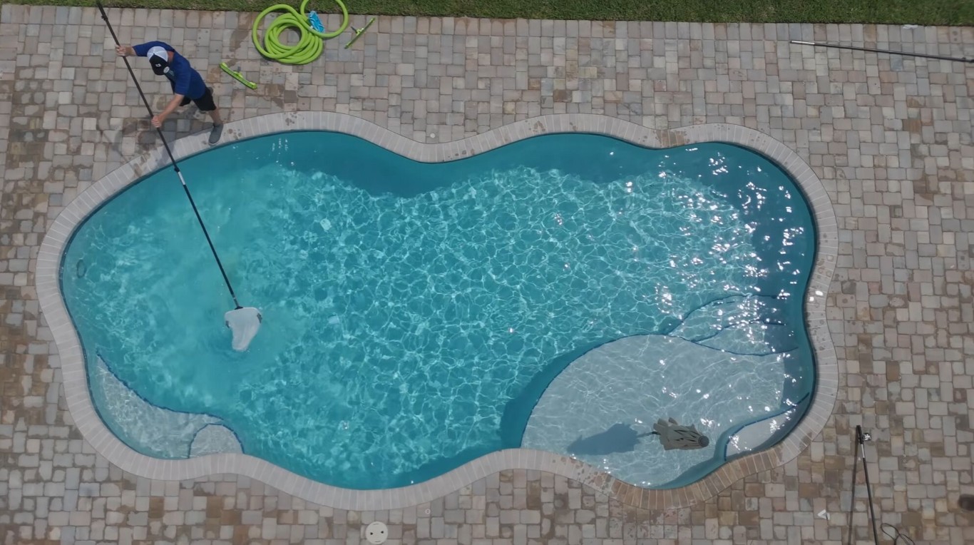 Aerial view of pool maintenance service in Delano, CA
